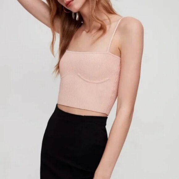 Aritzia Babaton Denzell Ribbed Sculpt Adjustable Strap Cropped Camisole Size XXS - Picture 1 of 7